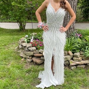 Stunning White Feathered Prom Dress